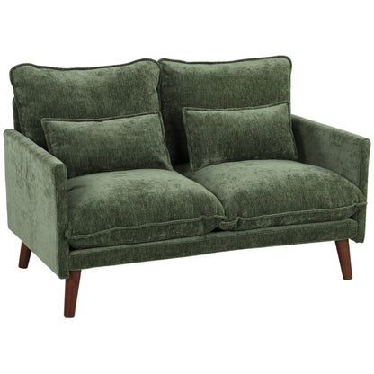 HOMCOM 2 Seater Sofa, Loveseat Sofa with Spring Cushions, Wide and Deep Seat, Wood Legs, Green