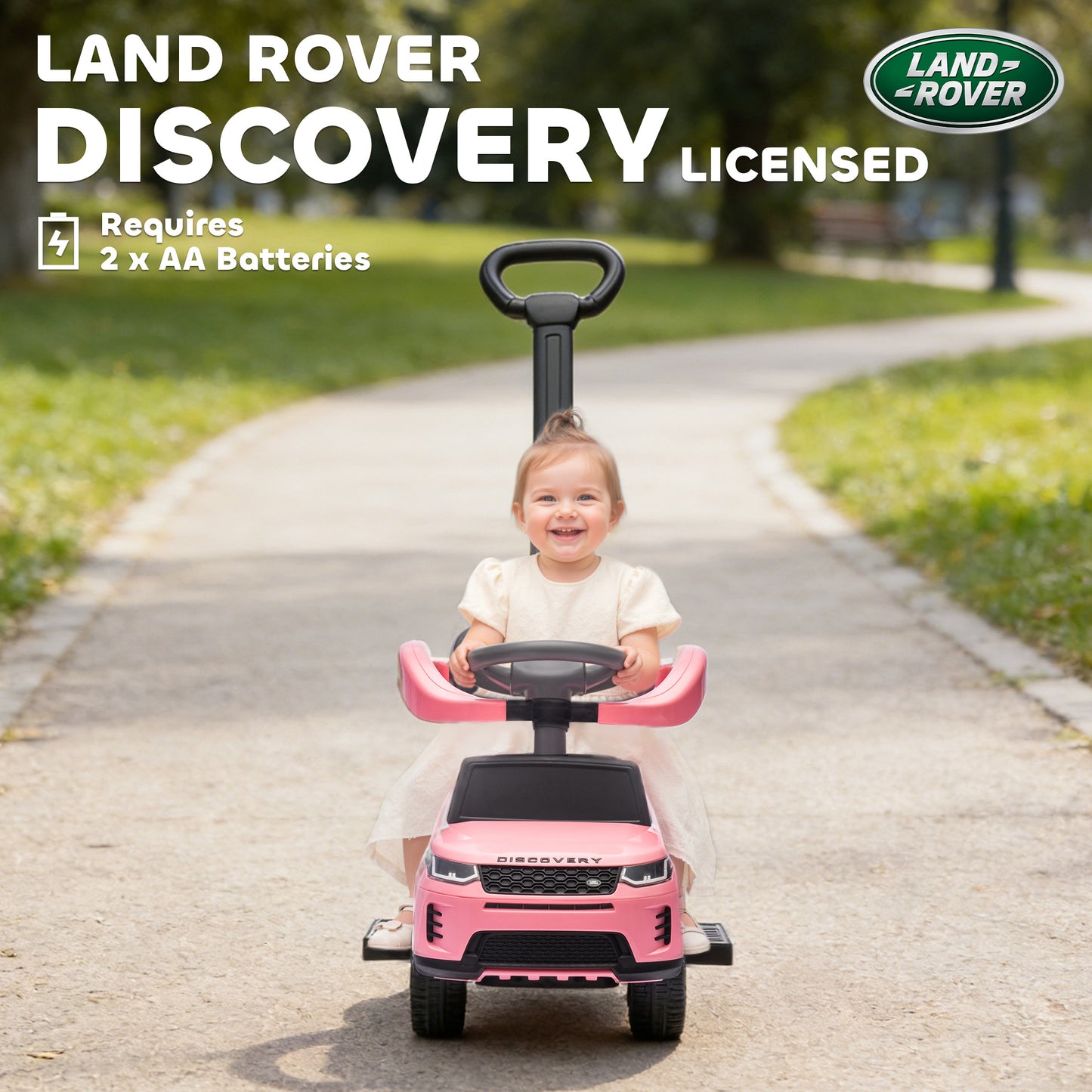 AIYAPLAY Land Rover Discovery Licensed Baby Push Car, 2-in-1 Ride on Car with Push Handle and Safety Guardrail, Pink