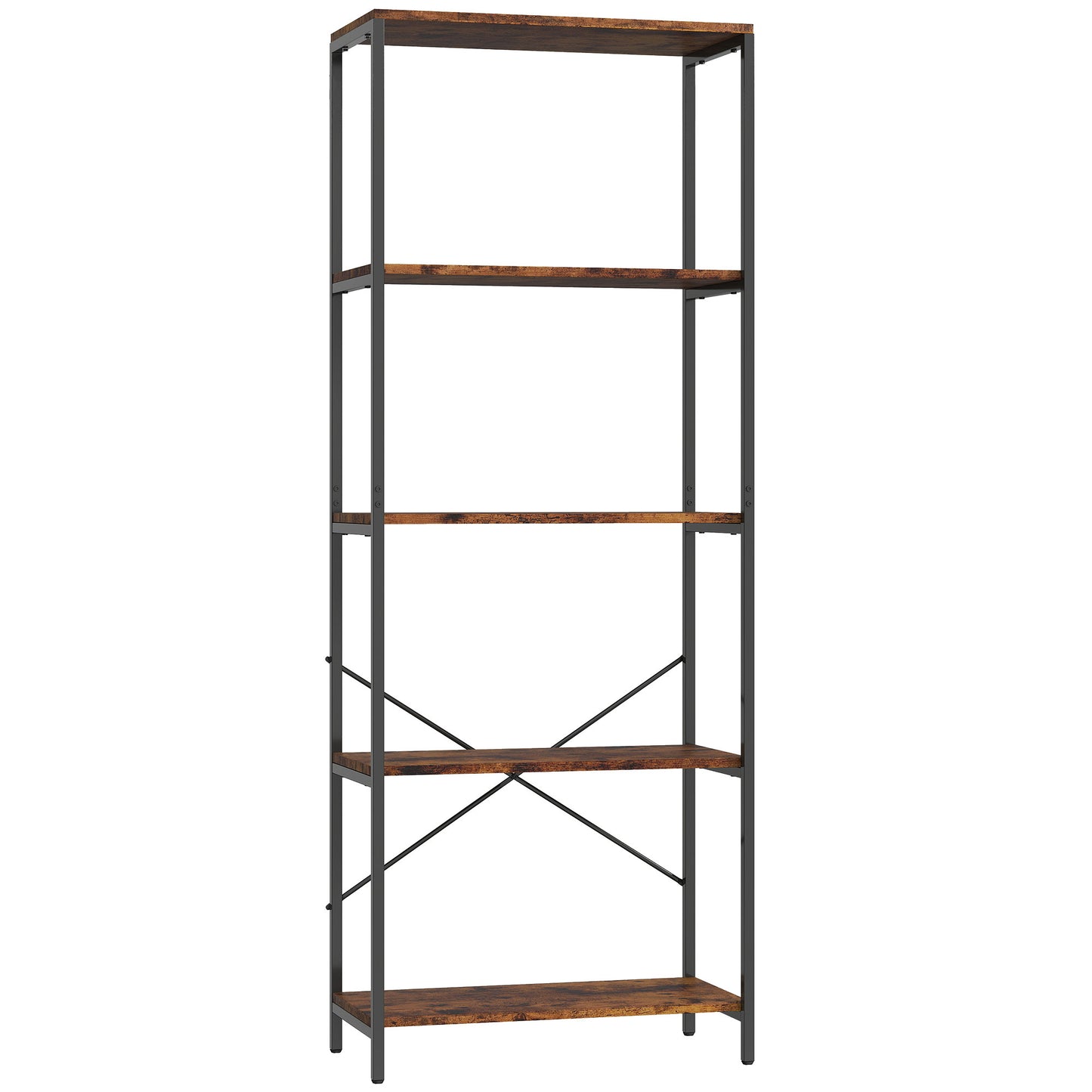 HOMCOM 5-Tier Bookshelf, Industrial Bookcase with Metal Frame - Rustic Brown and Black