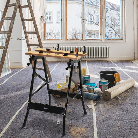 DURHAND 4-in-1 Work Bench, Folding Clamp Table w/ 4 Adjustable Clamping Pegs for DIY Home Garage, Black