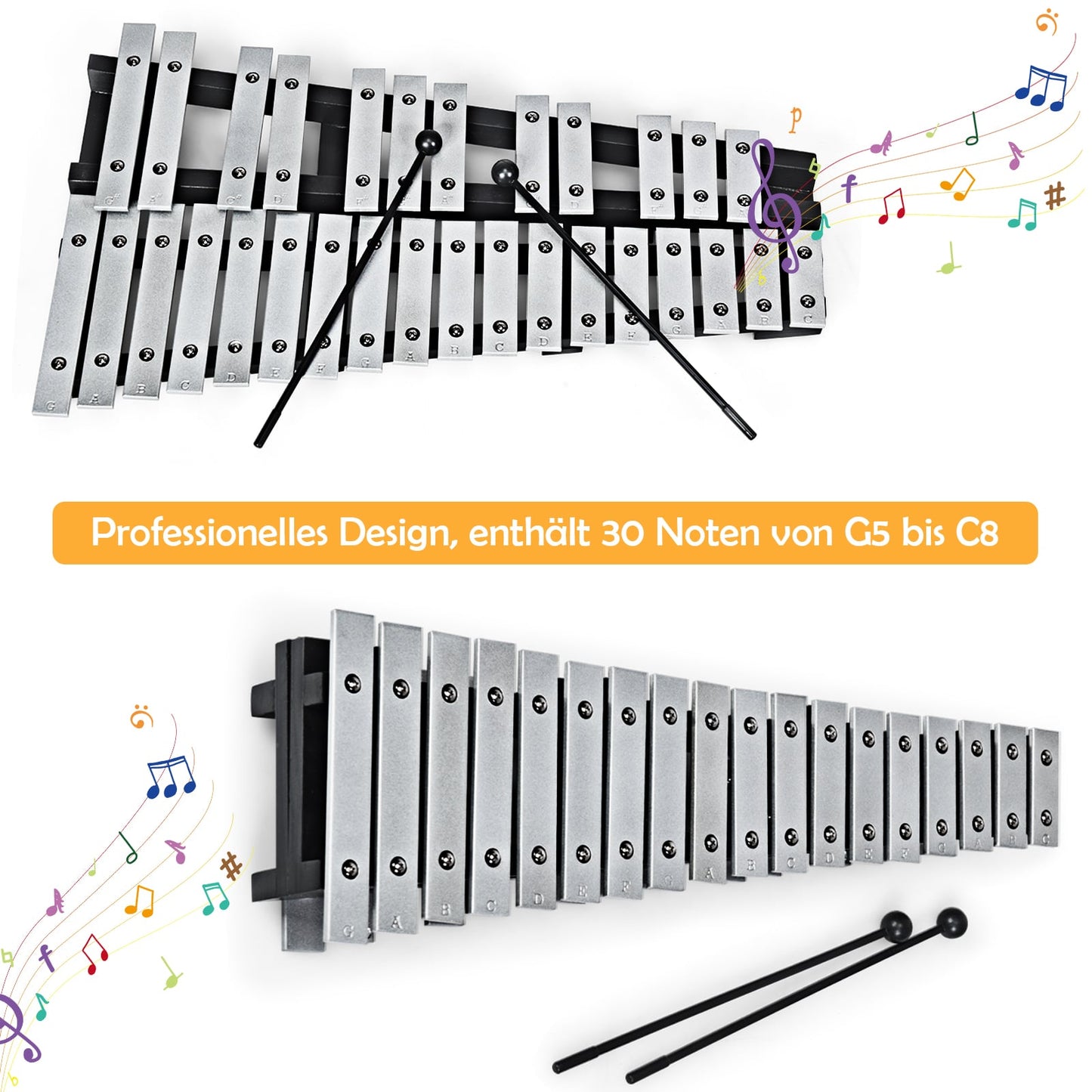 30 Note Foldable Vibraphone with Wooden Frame and Aluminum Keys