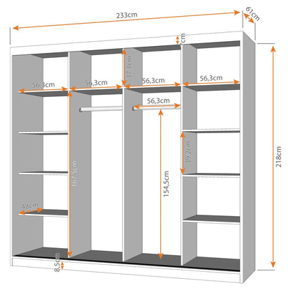Closet organizer with dimensions labeled on a white background