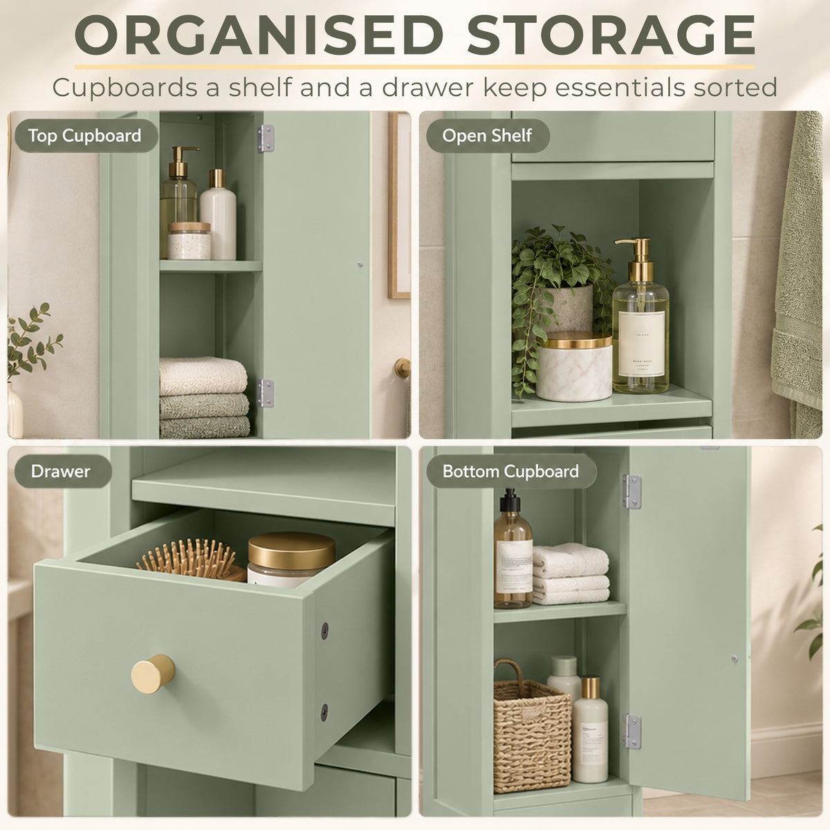 HOMCOM 185 cm Tall Bathroom Cabinet with Arched Doors - Light Green