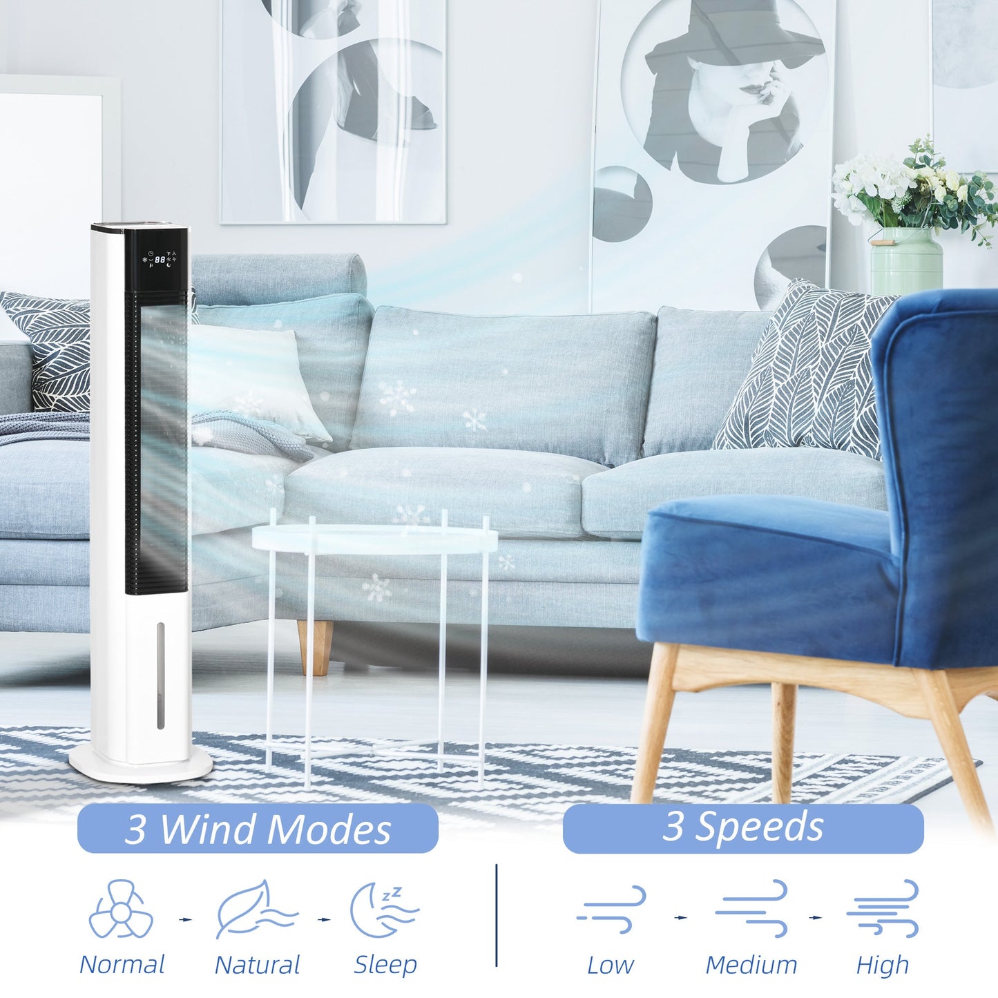 HOMCOM Portable Air Cooler, 6L Tank Humidifier Evaporative Ice Cooling Fan Water Conditioner Unit with 3 Modes, 3 Speed, Remote, Timer, Oscillating for Home Bedroom, White