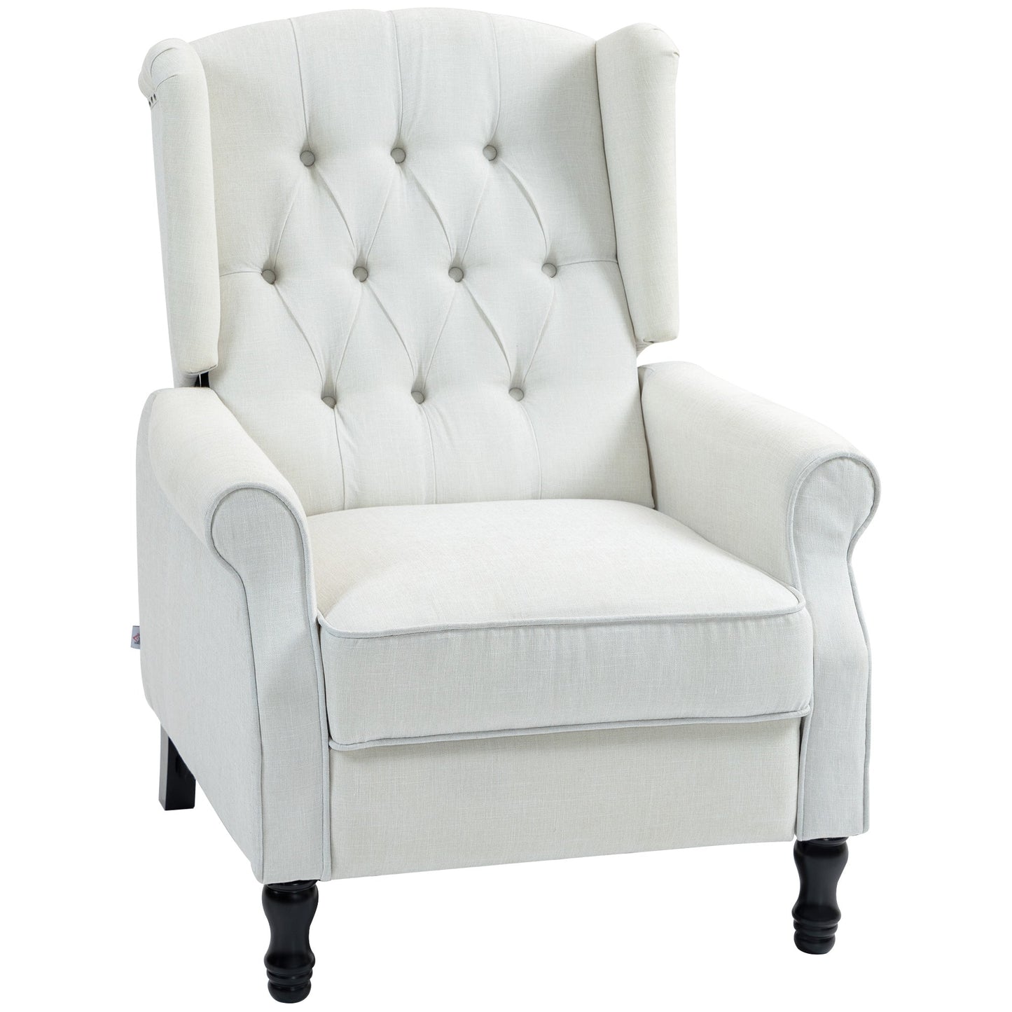 HOMCOM Recliner Armchair, Vintage Reclining Chair with Nail Head Trim, Wingback Chair with Button Tufted Back and Footrest, for Living Room, Cream White