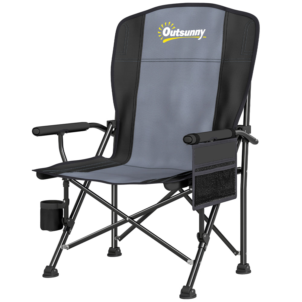 Outsunny Padded Camping Chair Adults Heavy Duty Folding Chair Side Pocket Cup Holder Carry Bag Outdoor Black