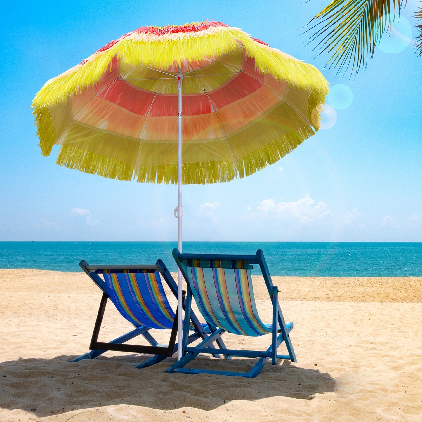 Outsunny 1.6m Garden Hawaii Parasol, Patio Beach Sun Umbrella Sunshade Hawaiian Folding Tilting Crank Parasol (Multicolour)