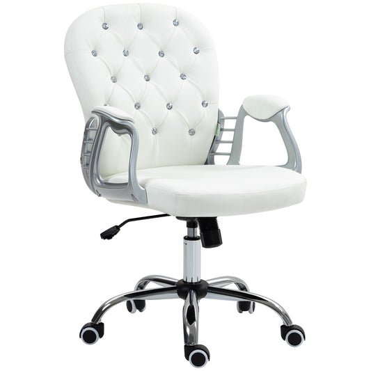 Vinsetto Office Chair Ergonomic 360√Ç¬∞ Swivel PU Diamante Padded Base 5 Castor Wheels for Home Work White