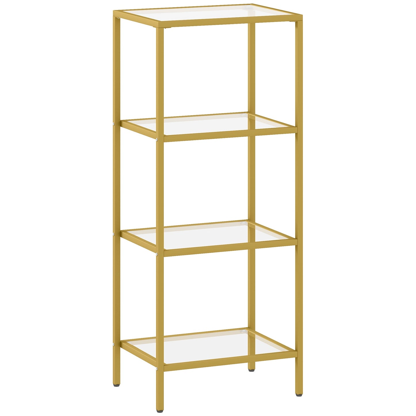 HOMCOM 4-Tier Shelving Unit, Glass Shelf, Vertical Storage Shelf for Living Room, Home Office, Bedroom, Bathroom, Gold Tone