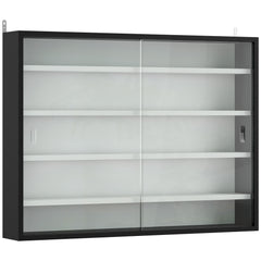 HOMCOM 5-Tier Wall Display Cabinet,  Wall Mounted Display Case w/ 4 Adjustable Shelves, Glass Doors, 60x80cm, Black and White