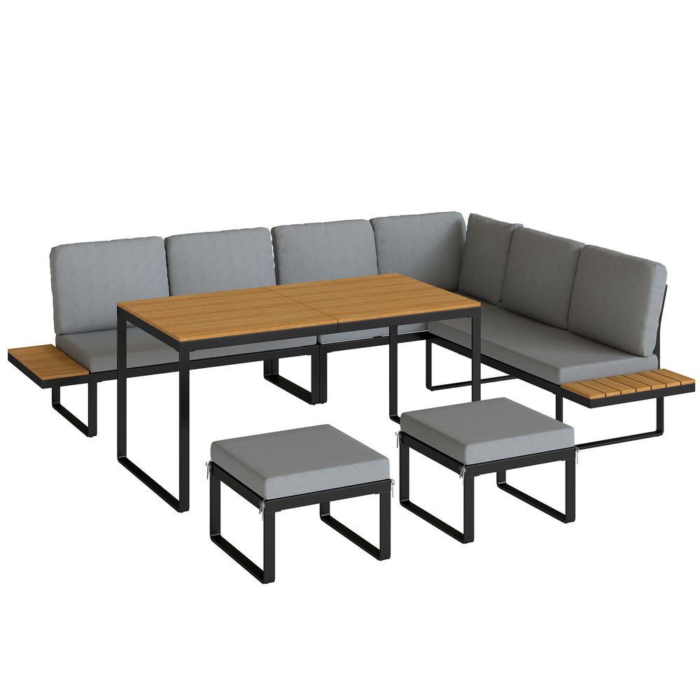 Outsunny Patio Furniture Set Modular Garden Sofa Set 6 Pieces with Dining Table for Outdoor Patio Grey