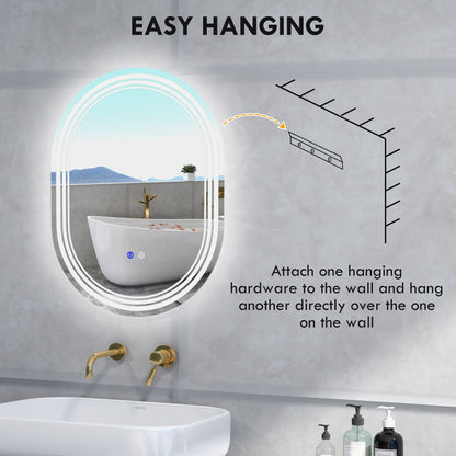 kleankin 700 x 500mm Bathroom Mirror with LED Lights Makeup Mirror with Anti-fog Touch, Switch, Vertical or Horizontal