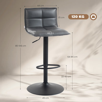 HOMCOM Set of Two Modern Faux Leather Bar Stools - Dark Grey