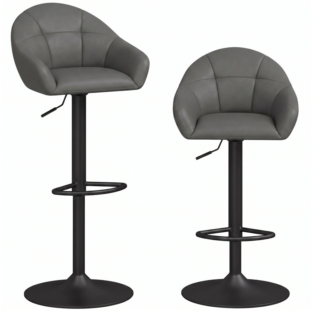 HOMCOM Bar Stools Adjustable Heights Breakfast Bar Stools Backrest Armrests Set of 2 with Rubber Ring Metal Base, Grey