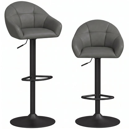 HOMCOM Bar Stools Adjustable Heights Breakfast Bar Stools Backrest Armrests Set of 2 with Rubber Ring Metal Base, Grey
