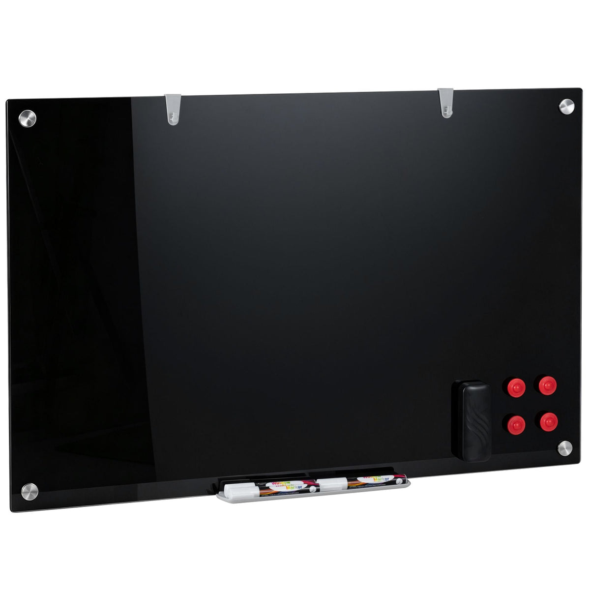 Magnetic Glass Board 24" x 36" with Markers and Cleaning Cloth for Wall-Black