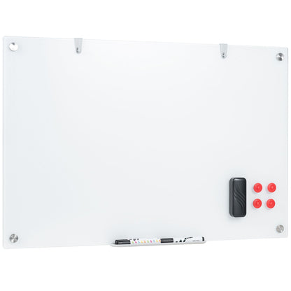 Magnetic Glass Board 24" x 36" with Markers and Cleaning Cloth for Wall-White