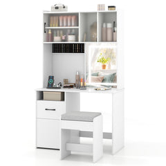 Makeup Dressing Table with Power Outlets and Jewelry Storage-White