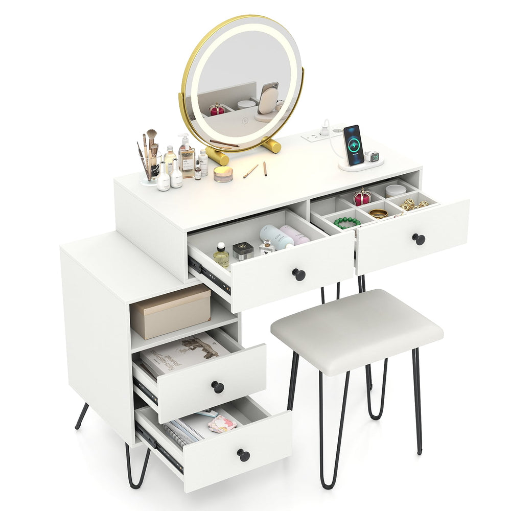 Makeup Vanity Desk with Rotatable Mirror and 4 Pull-out Drawers-White