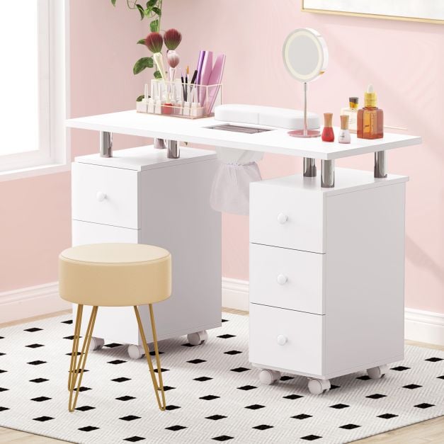 Manicure Table Nail Desk with Electric Dust Collector-White