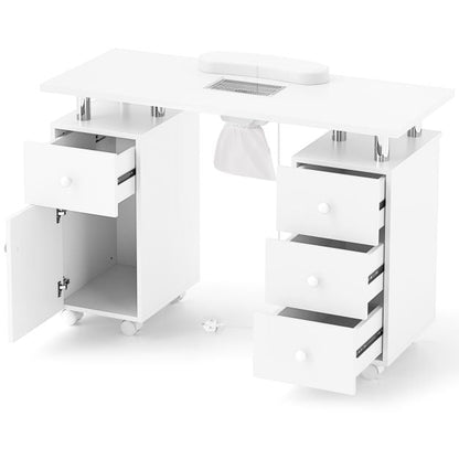 Manicure Table Nail Desk with Electric Dust Collector-White