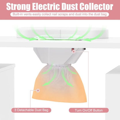 Manicure Table Nail Desk with Electric Dust Collector-White