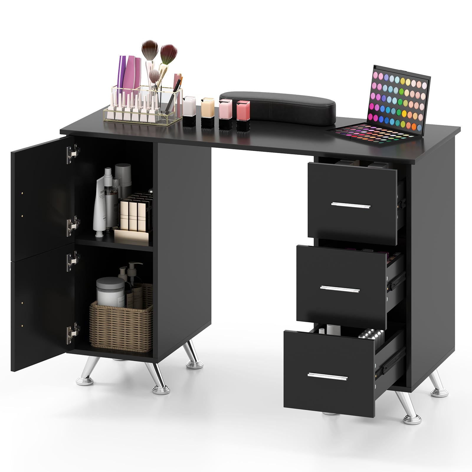 Manicure Table with 8 Metal Legs and Wrist Pad-Black
