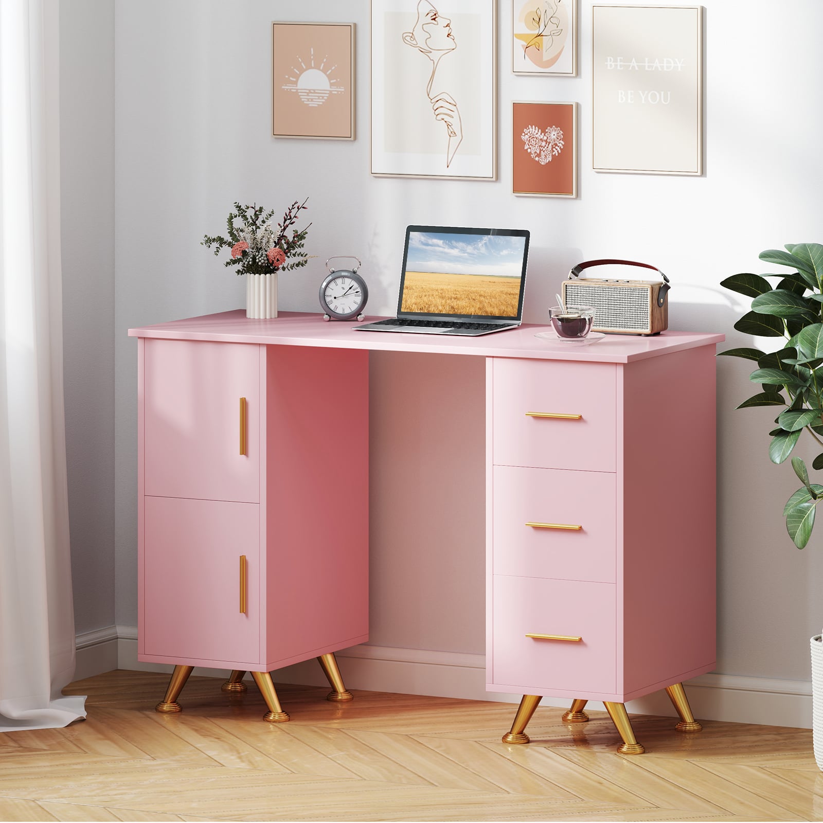 Manicure Table with 8 Metal Legs and Wrist Pad-Pink