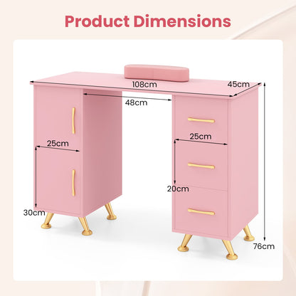 Manicure Table with 8 Metal Legs and Wrist Pad-Pink