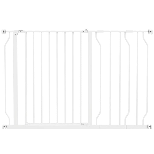PawHut Wide Dog Safety Gate, with Door Pressure, for Doorways, Hallways, Staircases - White