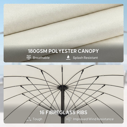 Outsunny 2 m Shanghai Garden Parasol Umbrella with 16 Fibreglass Ribs, Outdoor Parasol Sun Shade with Crank & Tilt, Cream White