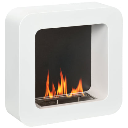 HOMCOM Wall Mounted Ethanol Fireplace, Bioethanol Heater Stove Fire with 1L Tank, 2.5 Hour Burning Time, 48 x 48 cm, White