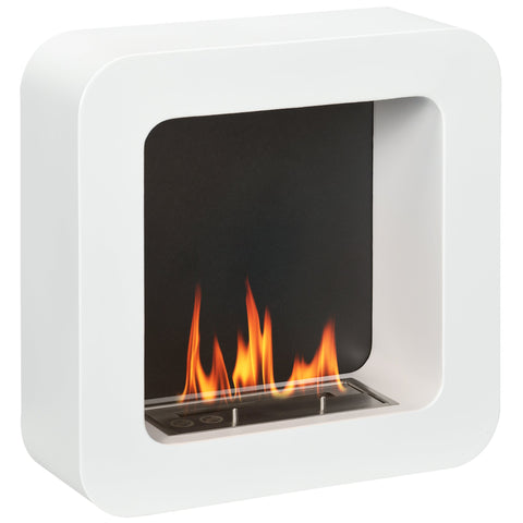 HOMCOM Wall Mounted Ethanol Fireplace, Bioethanol Heater Stove Fire with 1L Tank, 2.5 Hour Burning Time, 48 x 48 cm, White