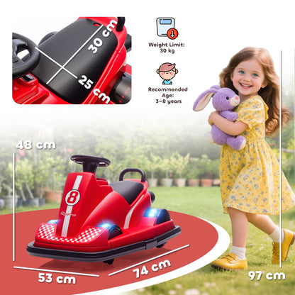 AIYAPLAY Kids Bumper Car, 360Â° Rotation Spin Electric Walzer Car with LED Lights, Music for Ages 3-8 Years Old, Red