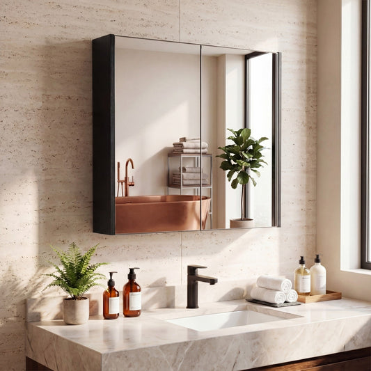 Medicine Cabinet with Mirror Wall Mounted Bathroom Cabinet-Black