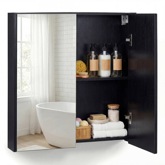 Medicine Cabinet with Mirror Wall Mounted Bathroom Cabinet-Black