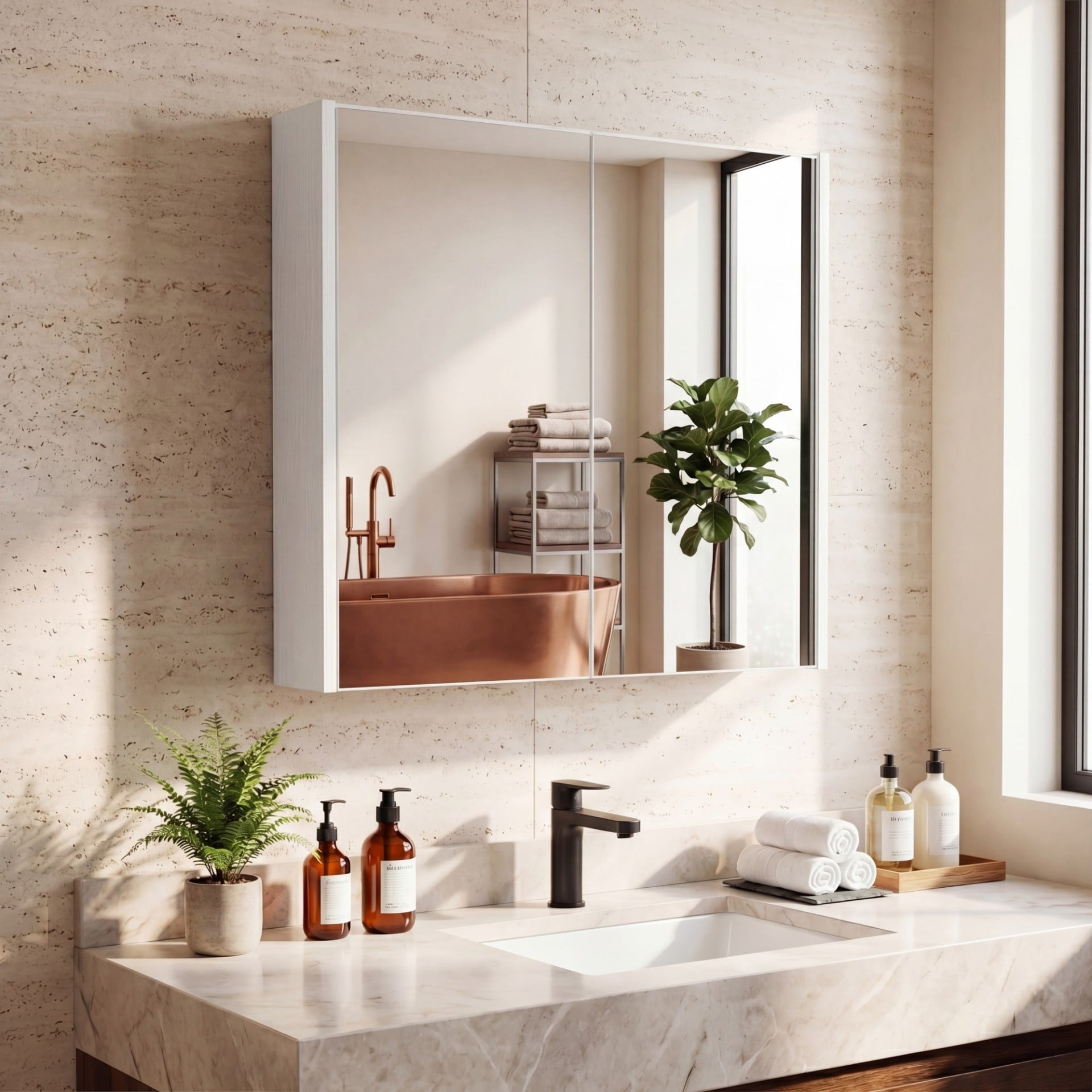 Medicine Cabinet with Mirror Wall Mounted Bathroom Cabinet-White