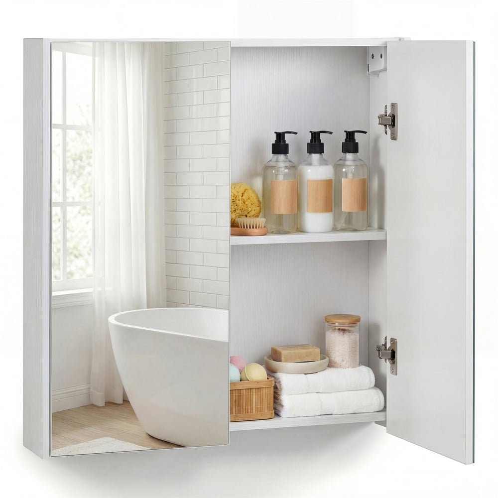 Medicine Cabinet with Mirror Wall Mounted Bathroom Cabinet-White