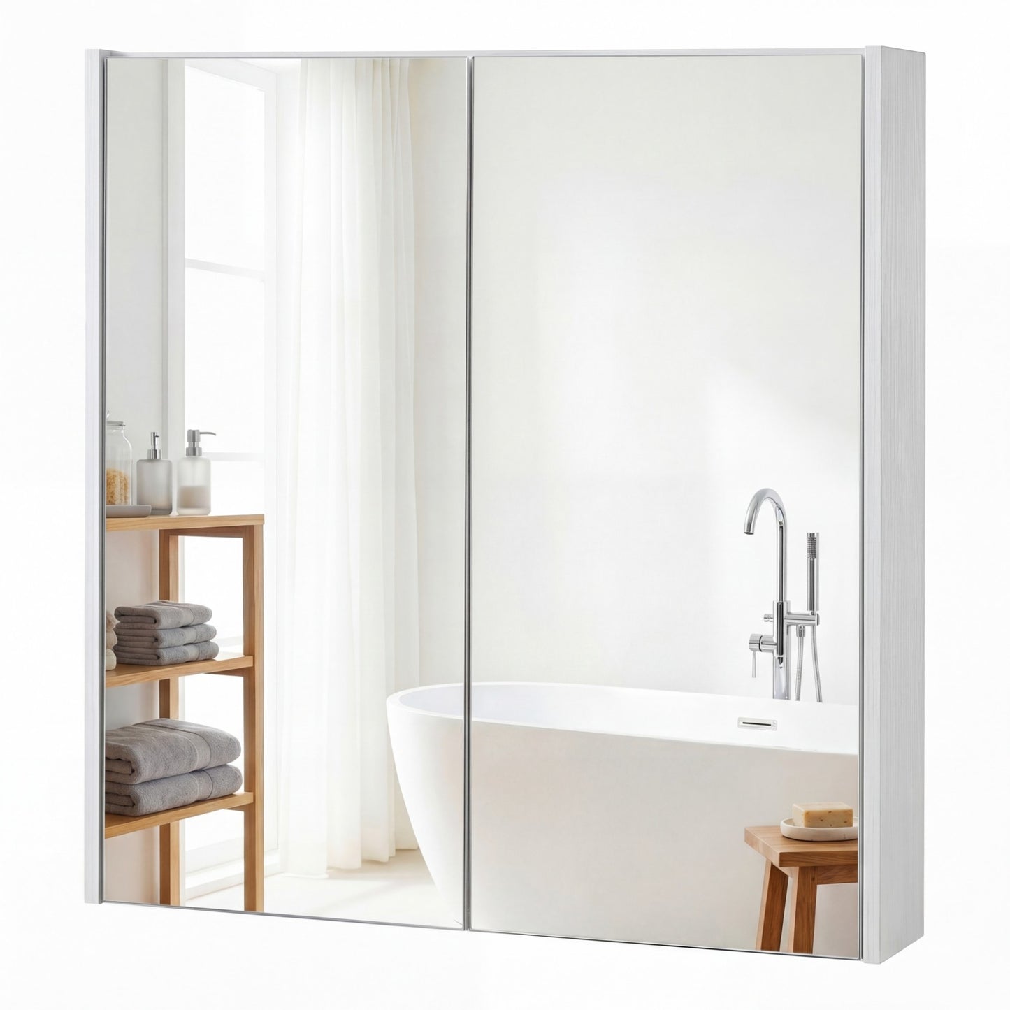 Medicine Cabinet with Mirror Wall Mounted Bathroom Cabinet-White