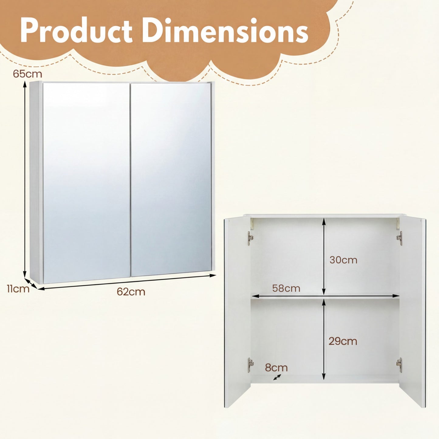 Medicine Cabinet with Mirror Wall Mounted Bathroom Cabinet-White