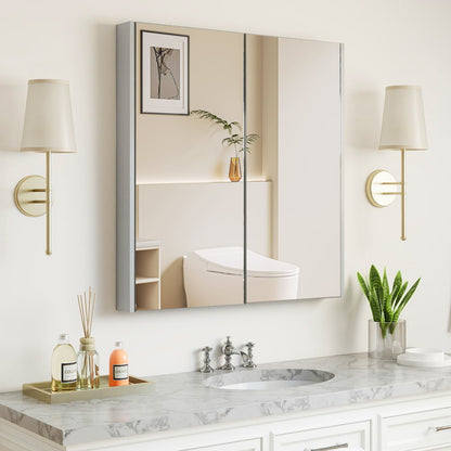 Medicine Cabinet with Mirror and Double Mirrored Doors -Grey