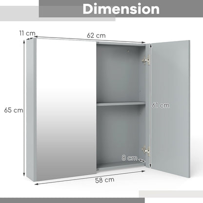 Medicine Cabinet with Mirror and Double Mirrored Doors -Grey