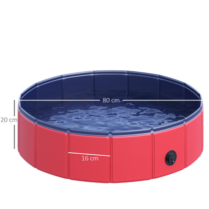 PawHut Foldable Dog Pool, 80 x 20 cm Pet Paddling Pool with Wood Board Support and Anti-Slip Bottom, Portable Doggy Paddling Pool for Garden and Outdoor Use, Red