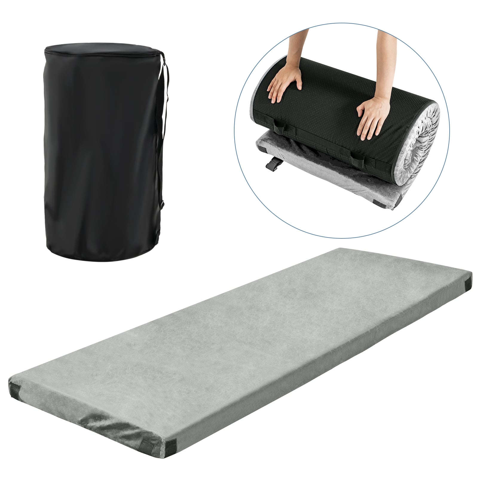 Waterproof Roll up Lightweight Memory Foam Camping Mattress with Carrying Bag-Grey