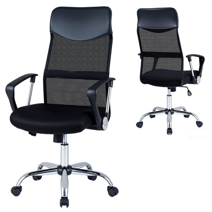 Mesh Office Chair with Reclining Backrest and Armrests and Height Adjustable Swivel-Black