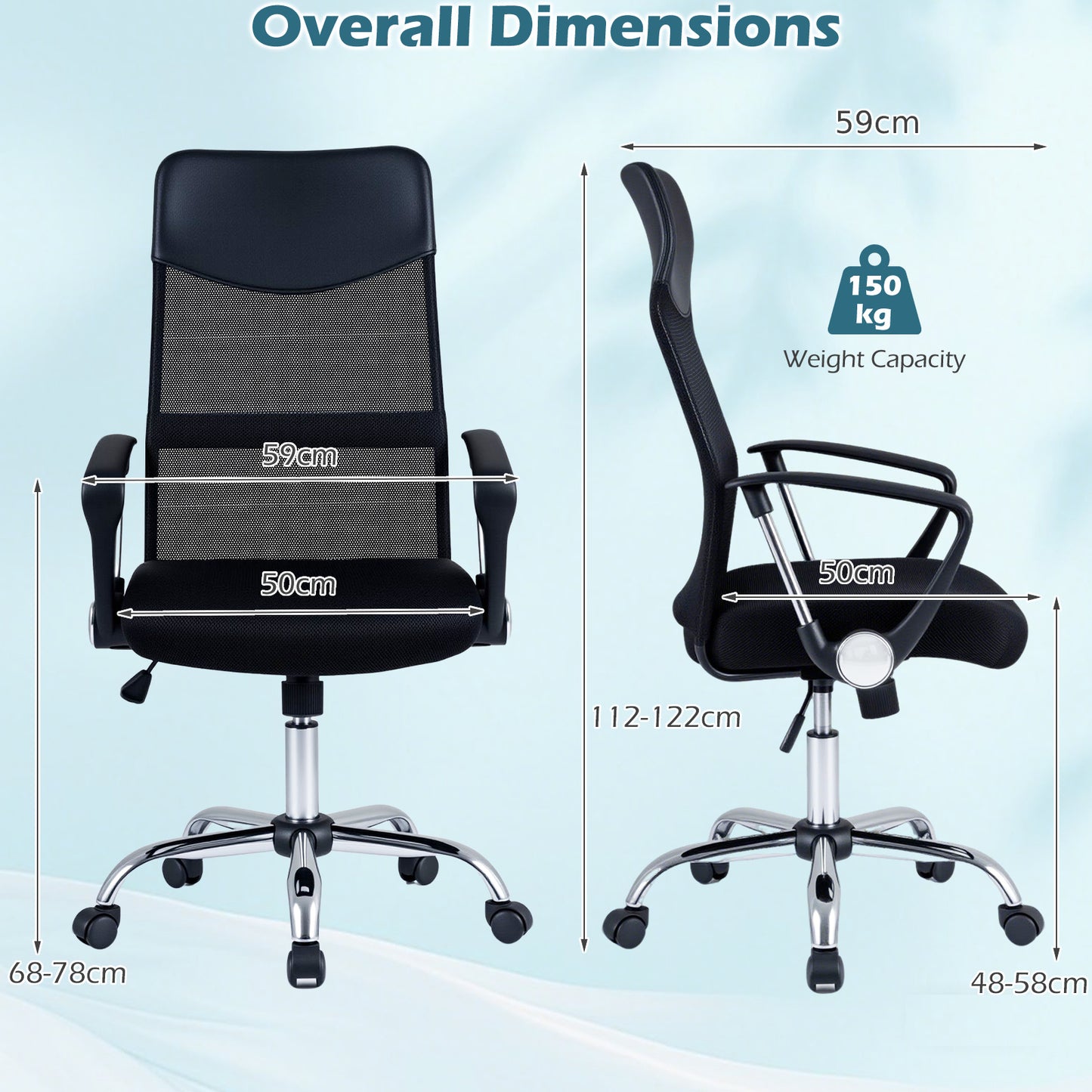 Mesh Office Chair with Reclining Backrest and Armrests and Height Adjustable Swivel-Black