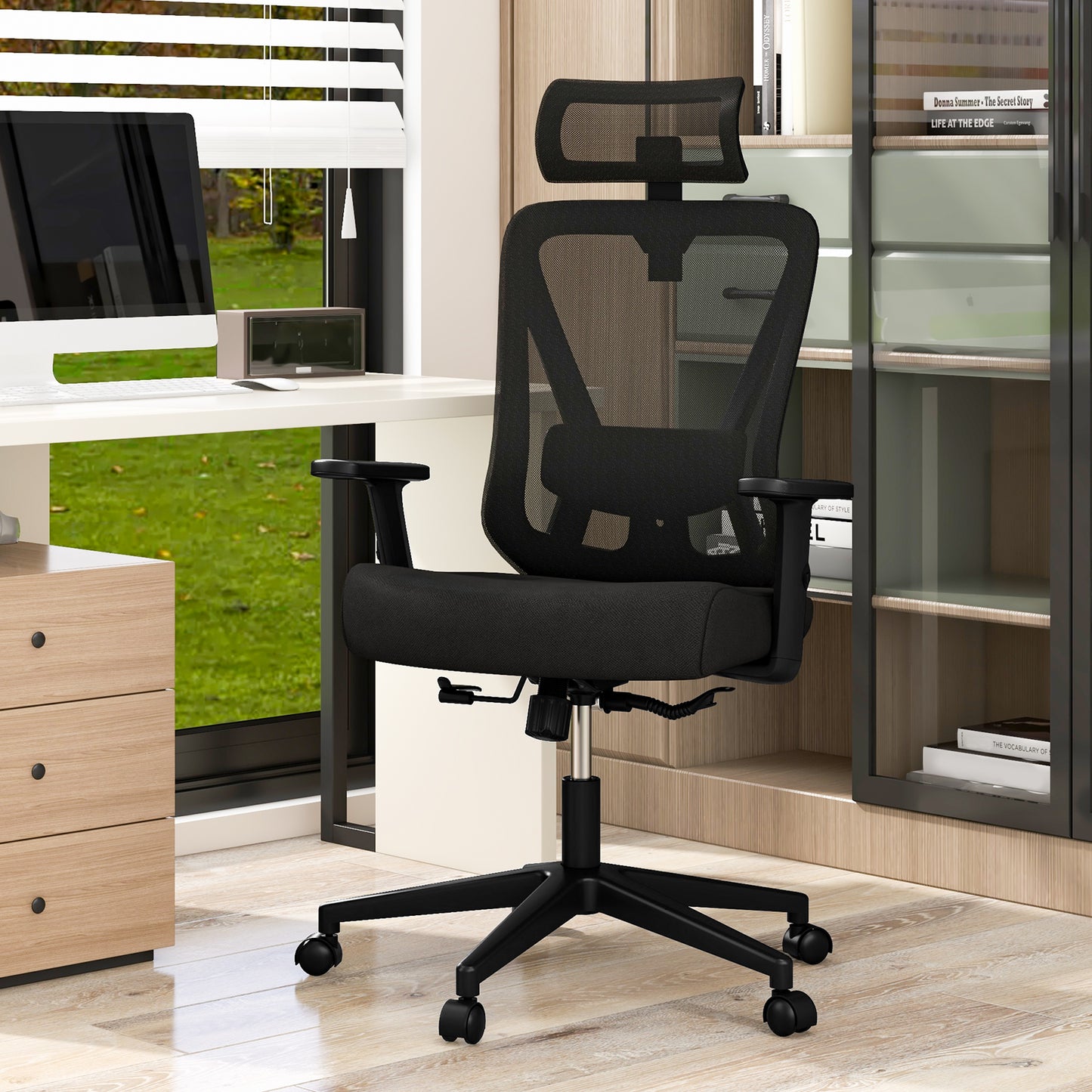 Mesh Ergonomic Office Chair Adjustable Swivel Task Chair-Black