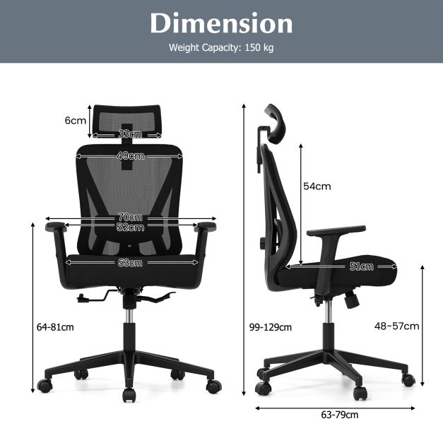 Mesh Ergonomic Office Chair Adjustable Swivel Task Chair-Black