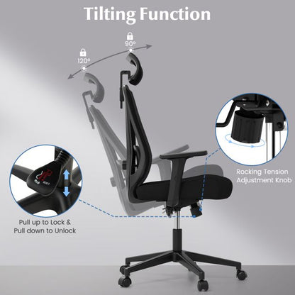 Mesh Ergonomic Office Chair Adjustable Swivel Task Chair-Black