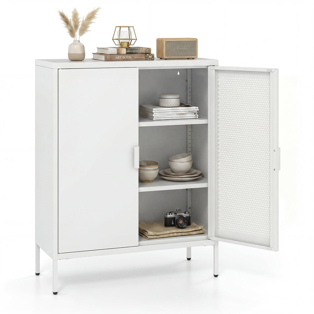 Metal Buffet Sideboard with 2 Doors and Adjustable Shelves-White